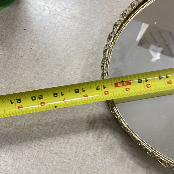 Vintage Oval Gold Floral Filigree Mirrored Vanity Tray Mirror 12x17 MCM -LN - Picture 3 of 5